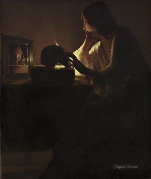 Georges de La Tour Painting - La Magdalena arrepentida a la luz de las velas Georges de La Tour